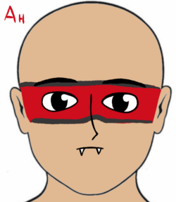 Clan Axehound warpaint is a red eyebar with a horizontal grey line at the top and bottom of the eyebar